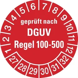 König Werbeanlagen Dreifke® Prüfplakette geprüft nach DGUV Regel 100- 500 ab 29 rot - 30 mm Folie selbstklebend