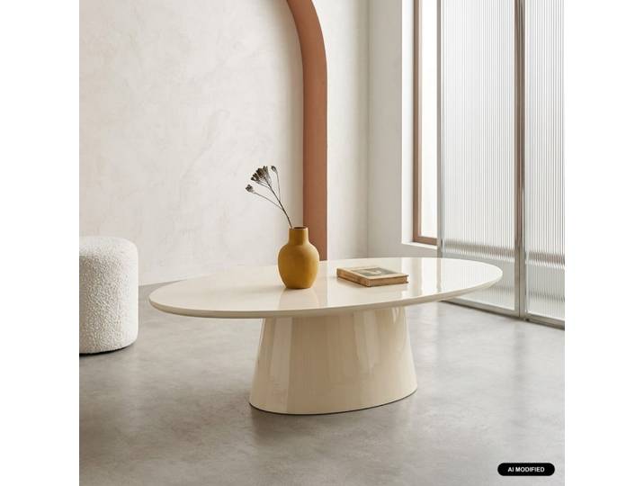 Table basse ovale finition glossy crème