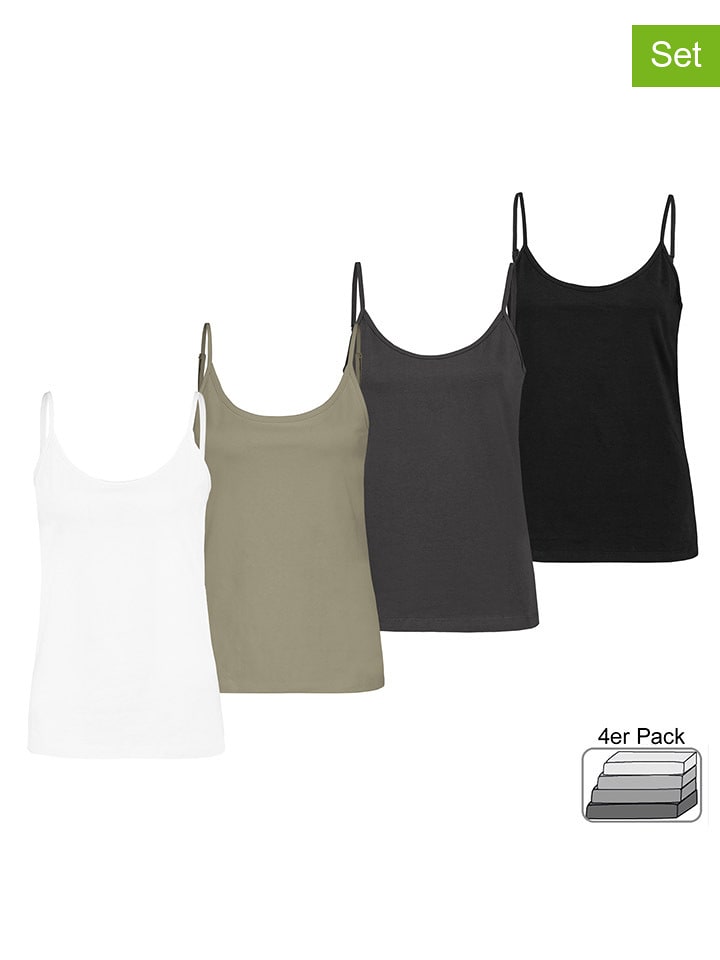 Sublevel 4er-Set: Tops in Khaki/ Schwarz/ Weiß - L