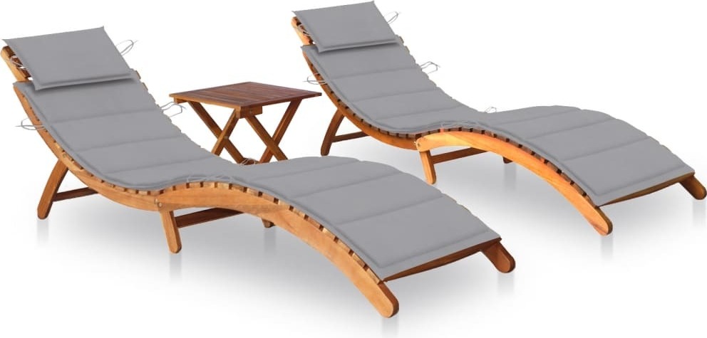 Maison Exclusive - Sonnenliegen 2 Stk. mit Tisch und Auflagen Massivholz Akazie