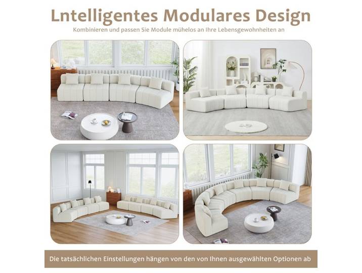 Canapé modulable incurvé - ZEVKOR - Modulable incurvé demi-rond 8 places - Chenille beige - Assise mousse et ressorts