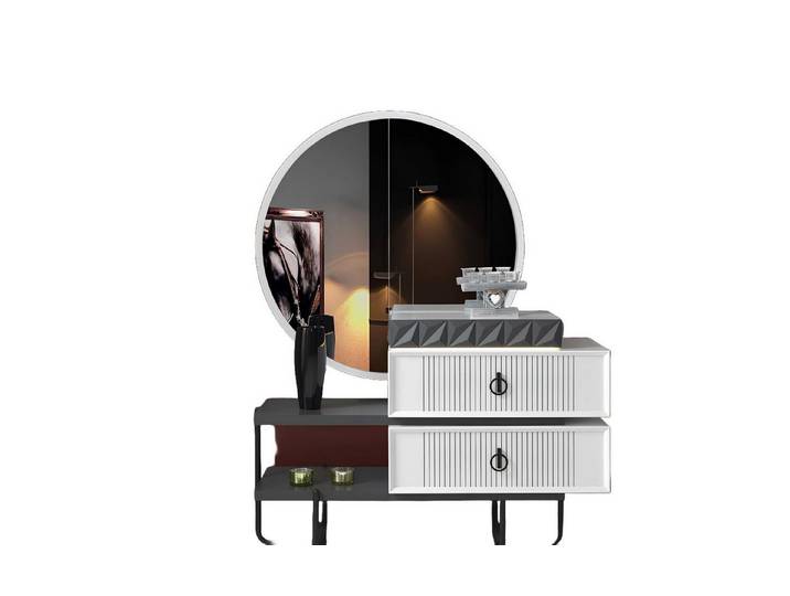 Xlmoebel Schminktisch Weiß-schwarzer Schminktisch mit Spiegel und elegantem Design (Schminktisch mit Spiegel, Schminktisch mit Spiegel), Hergestellt in Europa