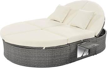 PRO_SELLERS 2-Person Outdoor Patio Daybed PE Rattan Reclining Chaise with Side Tr