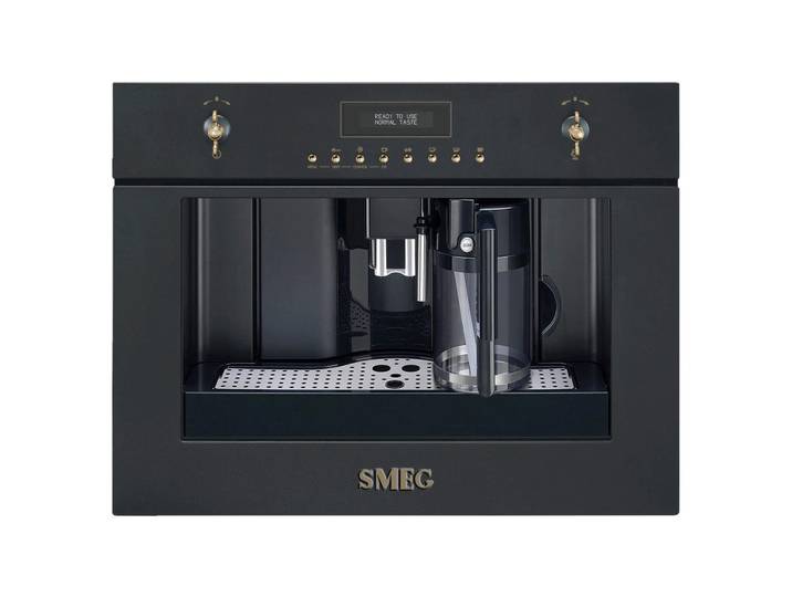 Smeg Kaffeevollautomat Cortina, Anthrazit, Metall, Glas, 59.5x45.5x38 cm, Made in Italy, Betriebskontrollleuchte, Kaffeeauslauf höhenverstellbar, Milchdüse Brüheinheit entnehmbar, Mahlgrad einstellbar, Heißwasserfunktion, Kaffeetemperatur Einfüllschacht für gemahlenen Kaffee, Bohnennachfüllanzeige, Wassernachfüllanzeige, Tropfschale Milchschäumer, Küchengeräte, Kaffeemaschinen & Zubehör