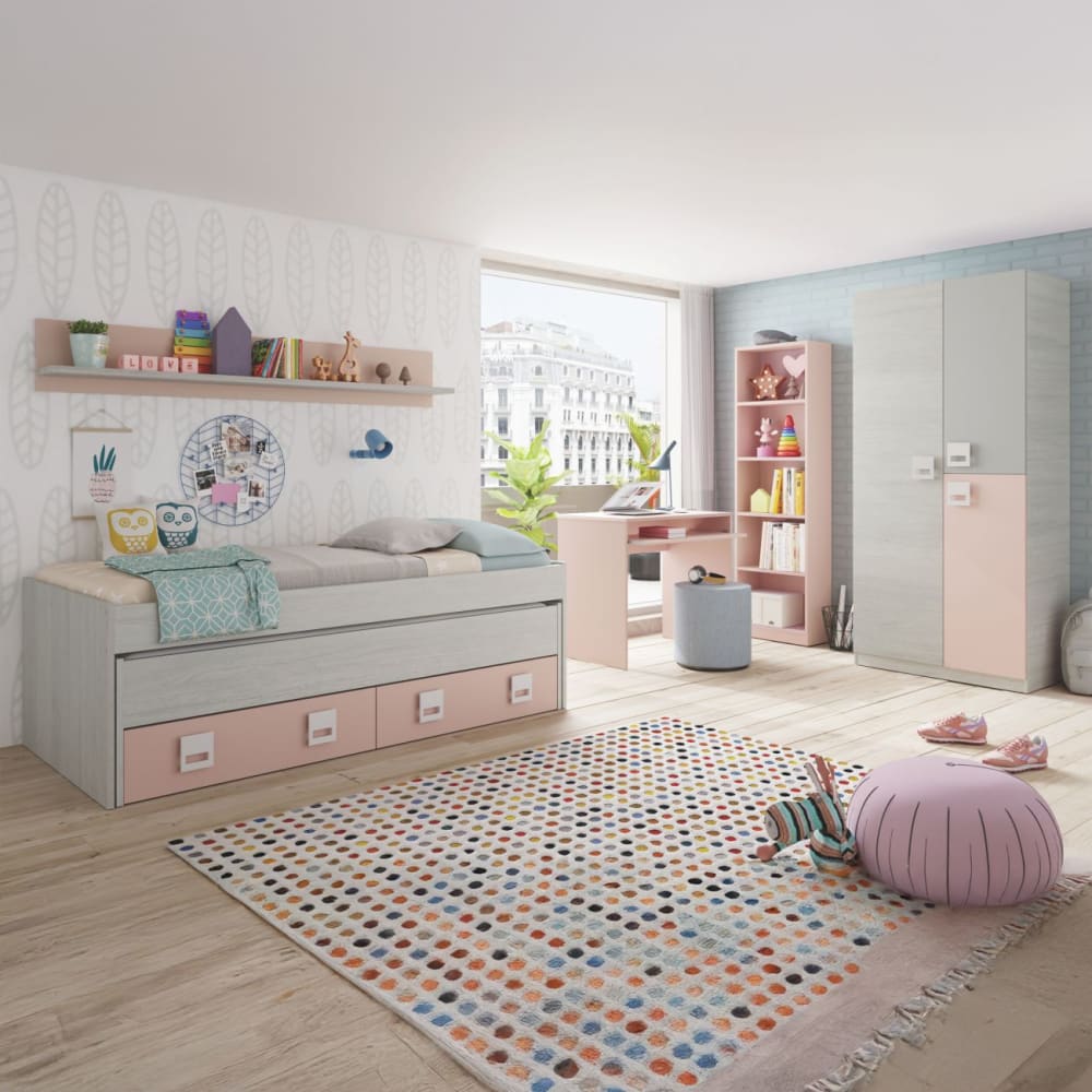 duehome Estantería juvenil alta de 5 baldas 180 cm melamina rosa nube