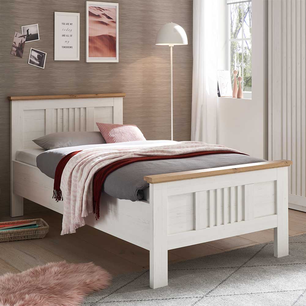 Pharao24.de 100x200 Bett in Weiß Eichefarben