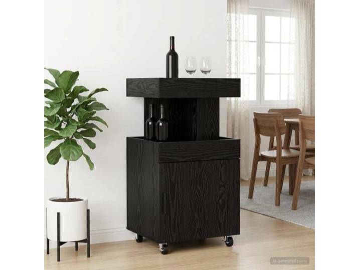 ELORAN®Chariot de Bar - Chêne noir - 50x41x89 cm - Bois d'ingénierie - Cabinet latéral industriel Moderne_00188333