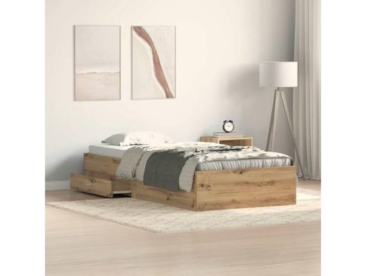 RJPLMFV Bettgestell, Eiche, 100 x 200 cm, Holz Mit Schubladen zur Aufbewahrung, inklusive Lamellen, modernes rustikales Design, glatte Oberfläche, pflegeleicht