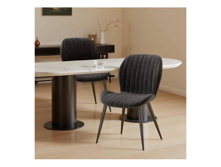 LuxusKollektion Esszimmerstuhl Esszimmerstuhl 2er Set Polster Samt Schwarz 2er Set Schwarz Samt