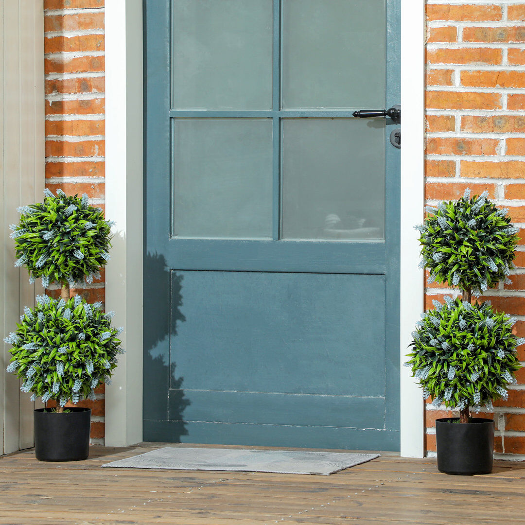 The Seasonal Aisle Anaston Set of 2 Potted Artificial Plants Ball Tree with Lavender Flowers 70cm Blue