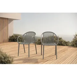 VILLANA Pico Curve Stapelsessel 2er-Set, grau, Kunststoff, 56,5 x 59,5 x 83 cm, stapelbar, UV-beständig