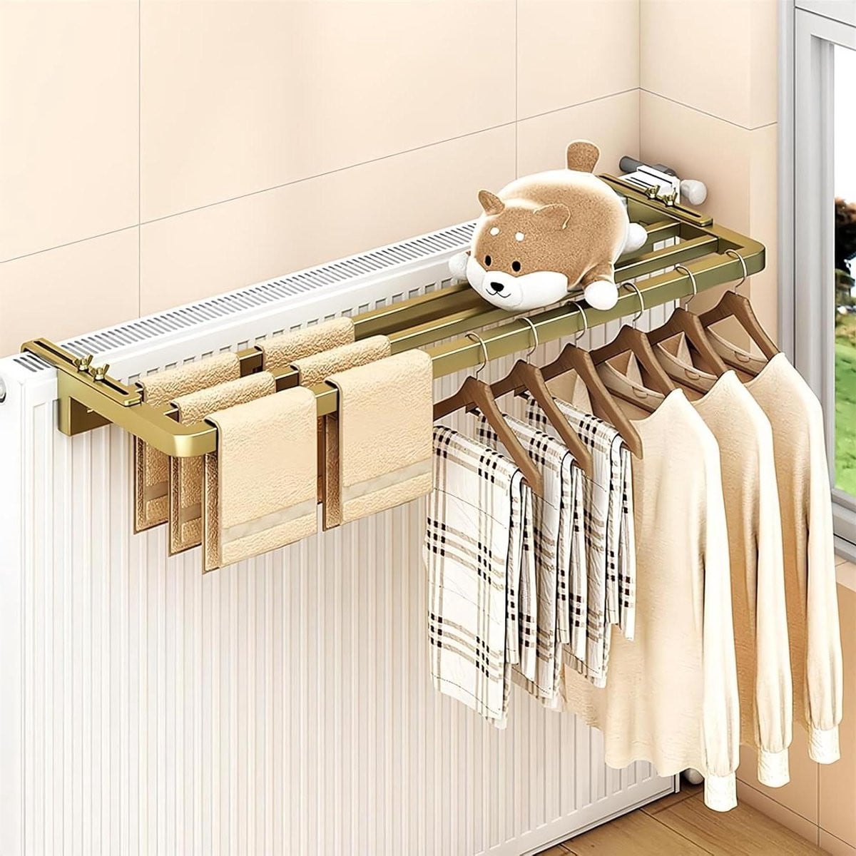 Wasrek Radiator Zwart - Verstelbaar Droogrek met Hanger voor Kleding - Wandafstand: 25 cm