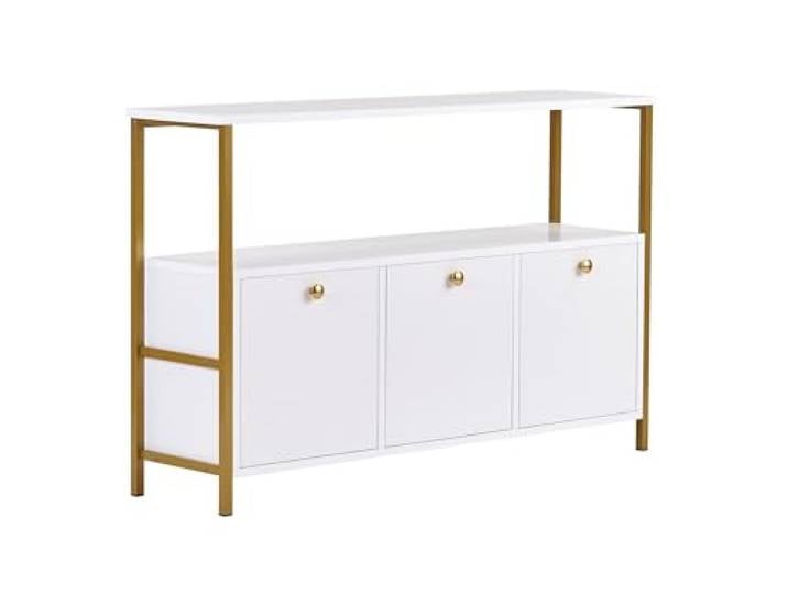 Moderner Konsolentisch, Weiß & Gold, 120 x 77 x 30 cm 100% melaminbeschichtete Spanplatte, elektrostatische Pulverlackierung, PVC-Kantenband stilvoll & funktional für Heimdekoration & Flur