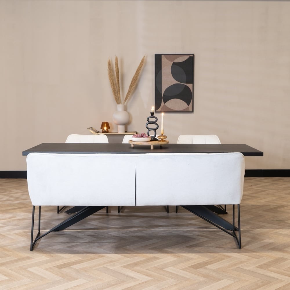 Scandinavische eetkamerbank Jelle wit textiel 220 cm
