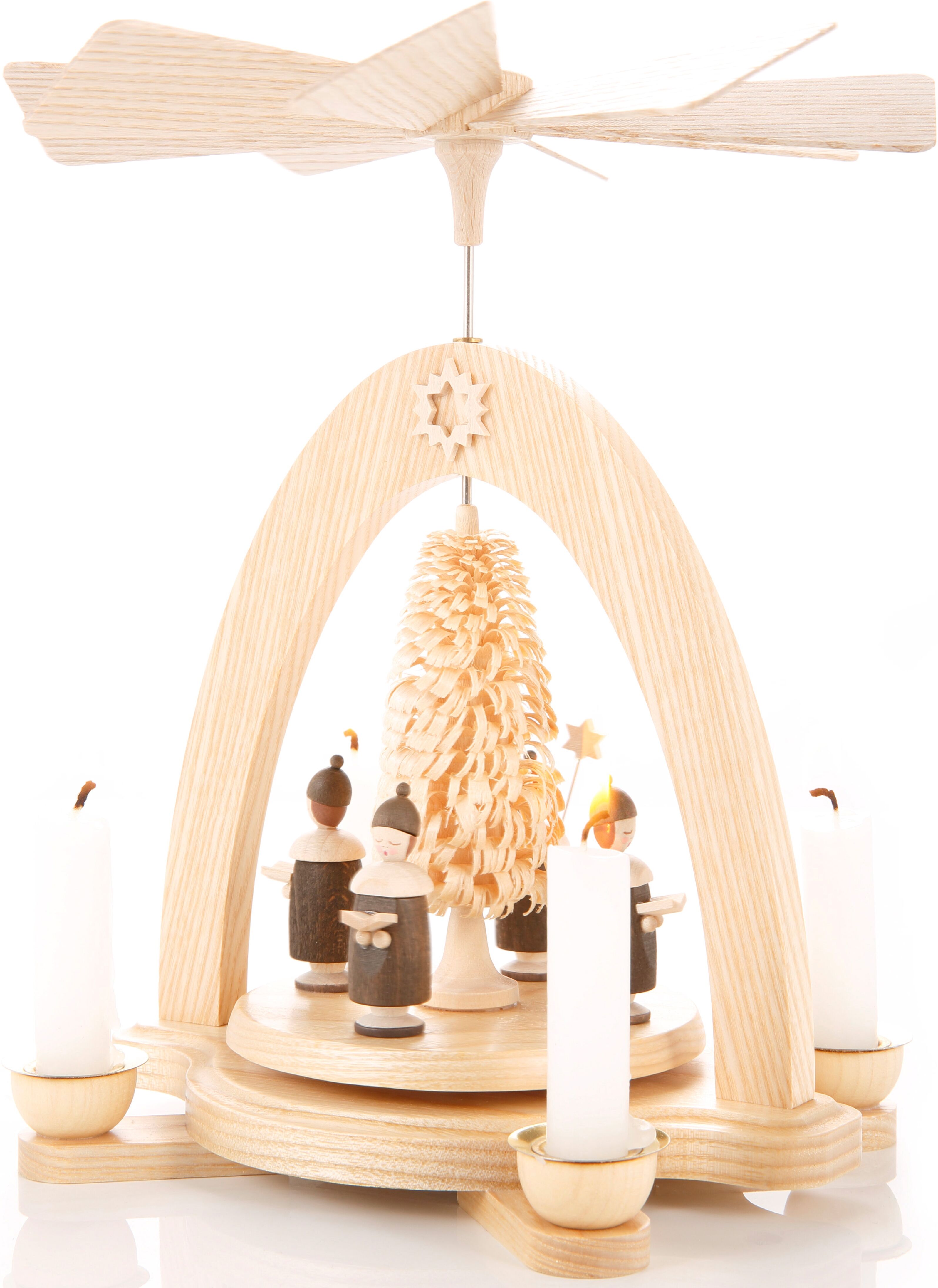 Weihnachtspyramide ALBIN PREISSLER "mit Kurrende, Handwerkskunst aus dem Erzgebirge", beige (natur), H:20cm, Massivholz, Weihnachtspyramiden, Weihnachtspyramide, Weihnachtsdeko aus Eschenholz
