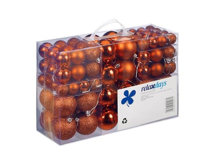Relaxdays Boules de Noël\, Lot de 100\, Décoration\, polies\, Scintillantes et luisantes\, Boule de Noël ∅ 3\, 4&6 cm\, Orange