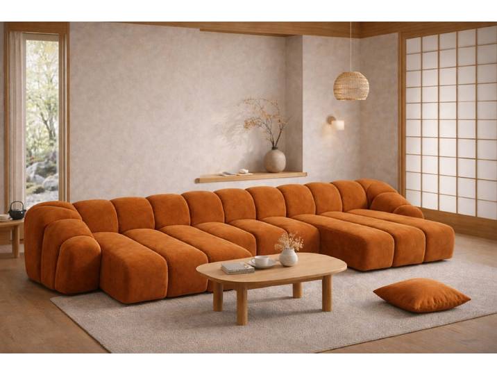 Kaiser Möbel Ecksofa U modular für Wohnzimmer, Samtstoff Bluvel, CROISSANT, Wohnlandschaft, U-Form,modulares System,große Wohnlandschaft