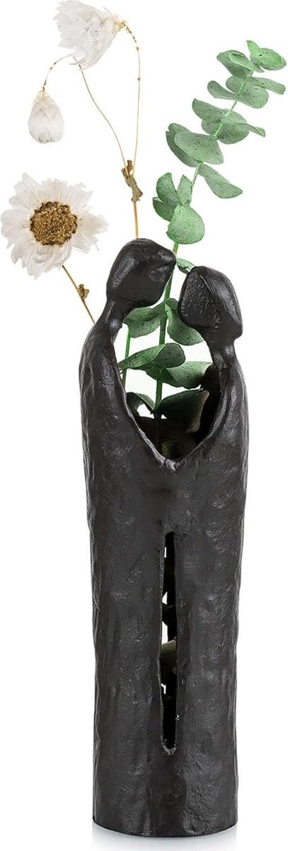 Decoratief zwart metalen standbeeld van een romantisch paar - Abstracte liefdessculptuur voor interieurdecoratie
