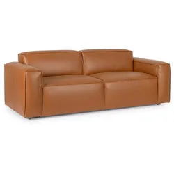Sofa Joseph aus Kunstleder, modernes Design mit Eschenholz, cognac, 2-3 Sitzplätze, gepolstert