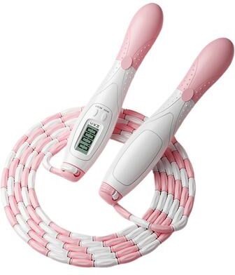 Clever Finds Adjustable Beaded Jump Rope With Counter For Kids Adults Fitness Training white Pink