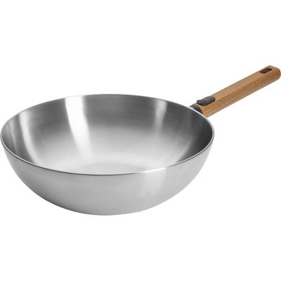 Wok WOLL "Logic Steel", silber (silberfarben, natur), H:10cm Ø:30cm, Pfannen, Wok, 5-Schicht-Aufbau