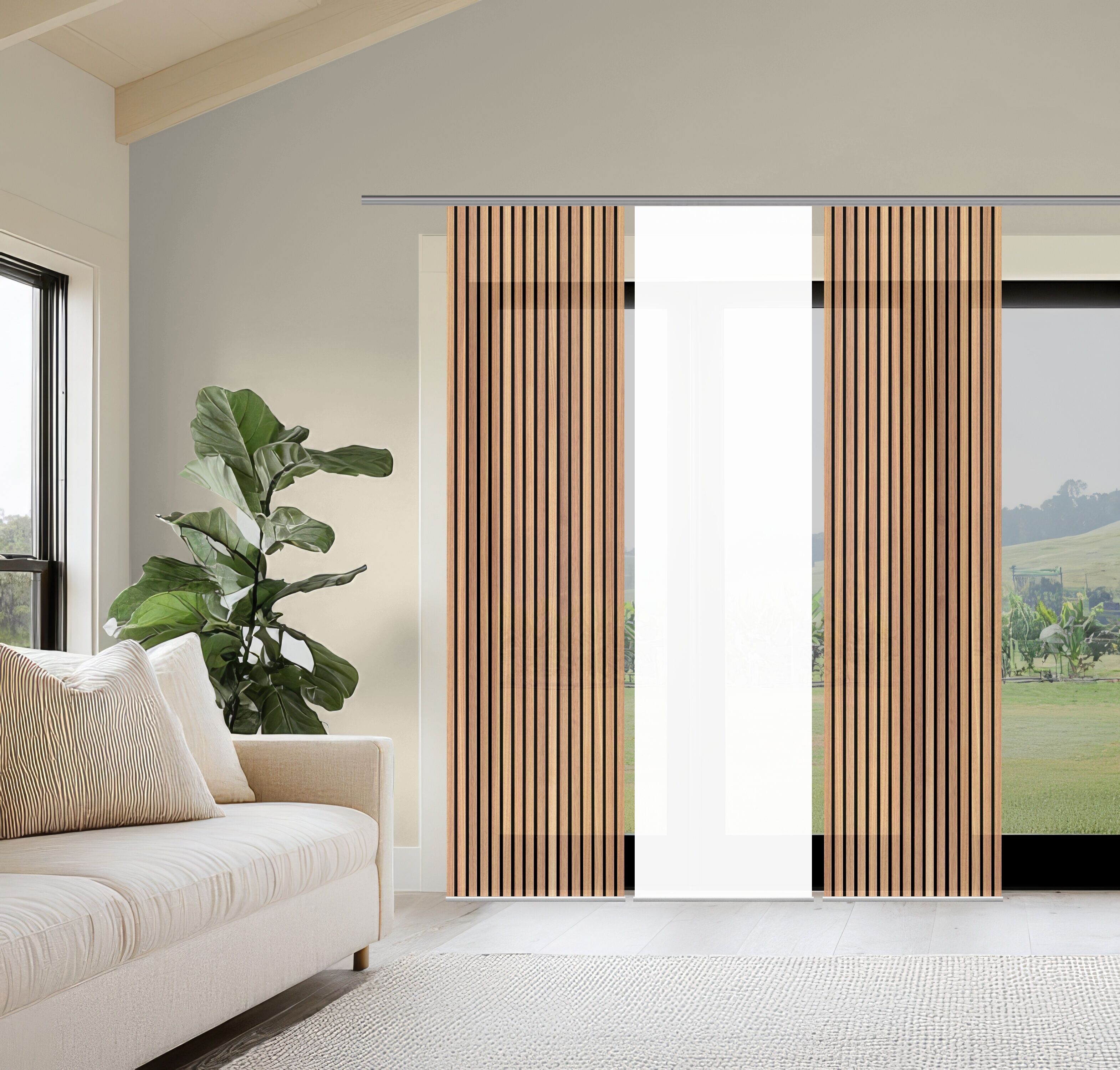 Schiebegardine HOME WOHNIDEEN "PANILO", braun, B:60cm H:245cm, Polyester, Gardinen, Schiebegardine, Schiebewand Seidenoptik, SET, Digitaldruck
