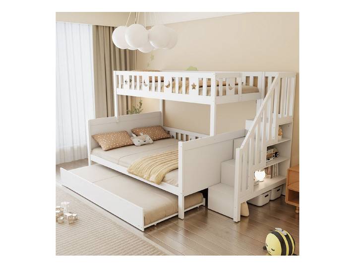 STILVORA Etagenbett 90/140×200 Etagenbett Jugendbett mit Treppe,Rollbett&Lattenrost,weiß (mit Sicherheitstreppe, Rollbett und Lattenrost, 90*200/140*200cm), ohne Matratze