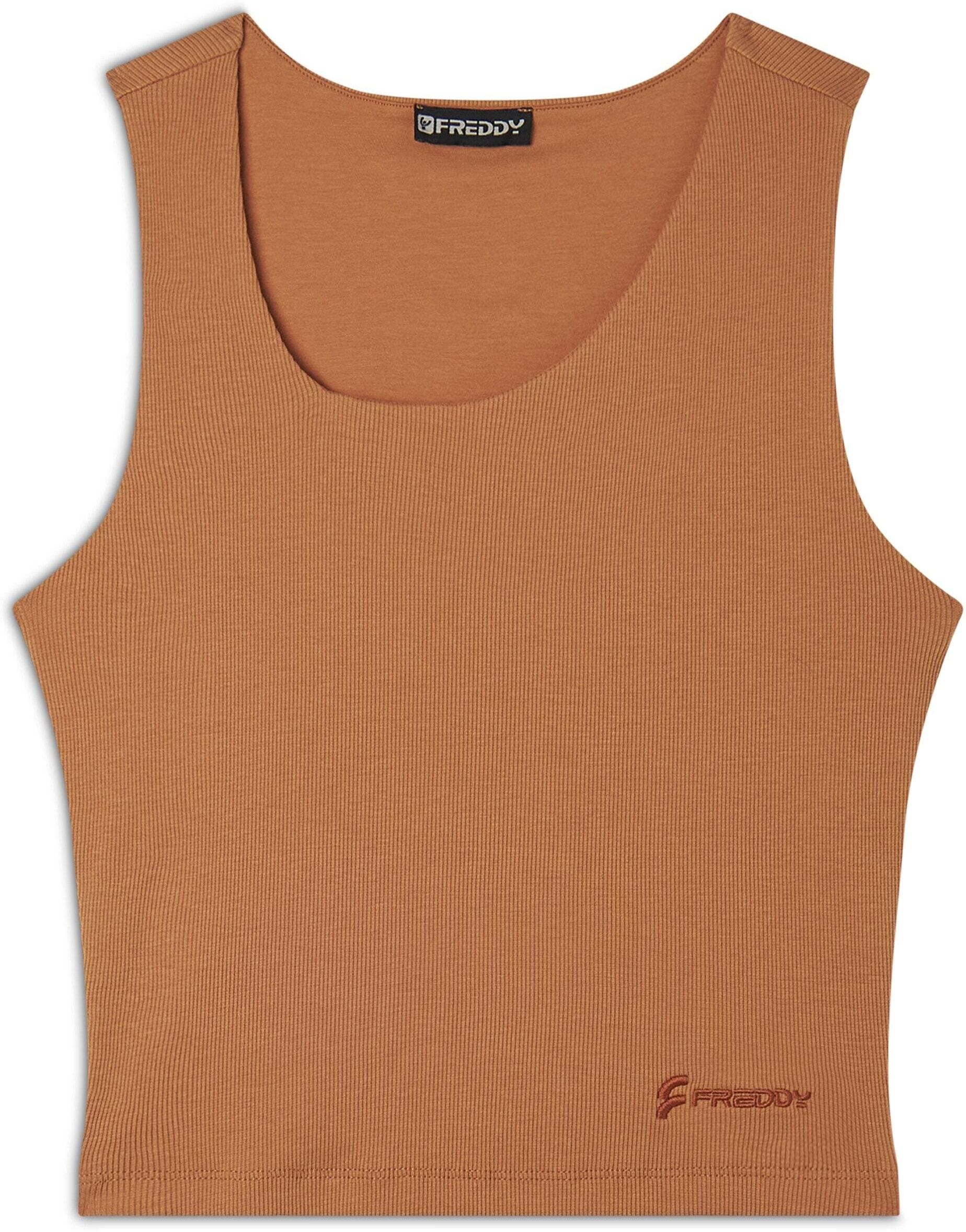 Tanktop FREDDY "Tank S25WMCT3", Damen, Gr. L, grau (sandstone), Obermaterial: 97% Baumwolle CO. 3% Elasthan EL., Tops Tanktop sandstone L