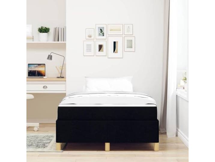 KTHLBRH Doppelbett 120 x 190 cm Schwarz Stoff Konstruiert aus Holz, minimalistisches Design, Basis mit Behälter, perfekt für kleine Räume