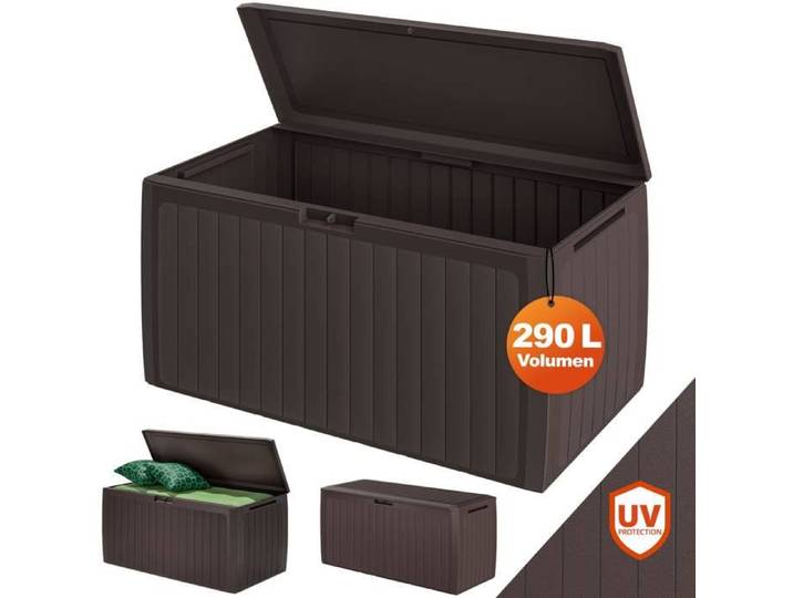 CASARIA® Coffre de rangement XXL Aspect lattes en bois Brun 290L Roulettes Poignées Malle Terrasse Balcon Coffre de jardin