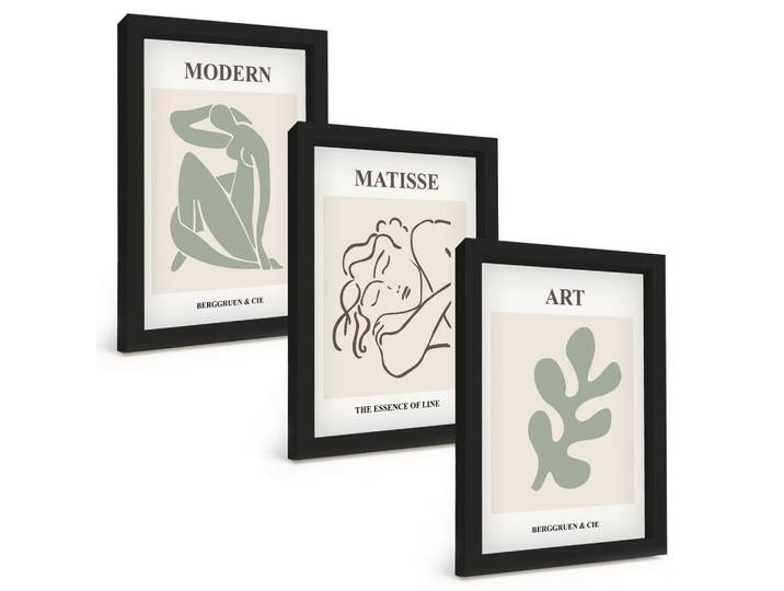 Tulup Bilder SET 3er Set - 20x30 cm Schwarzer Rahmen - Stilvolles Design mit Pflanzenmotiven, Kunststoff, Rechteckig, 20x30 cm, Fotografie, Bilder & Rahmen, Bilder