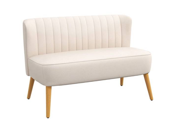 CollaHausse Canapé 2 Places Rétro Pieds Bois 117x56.5x77cm Blanc Crème