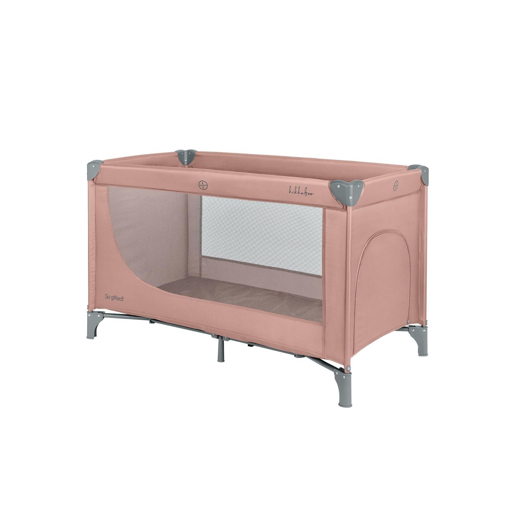 Kikkaboo Reisebett so gifted eine Ebene, weiche Matratzenauflage, Seiteneingang grau pink