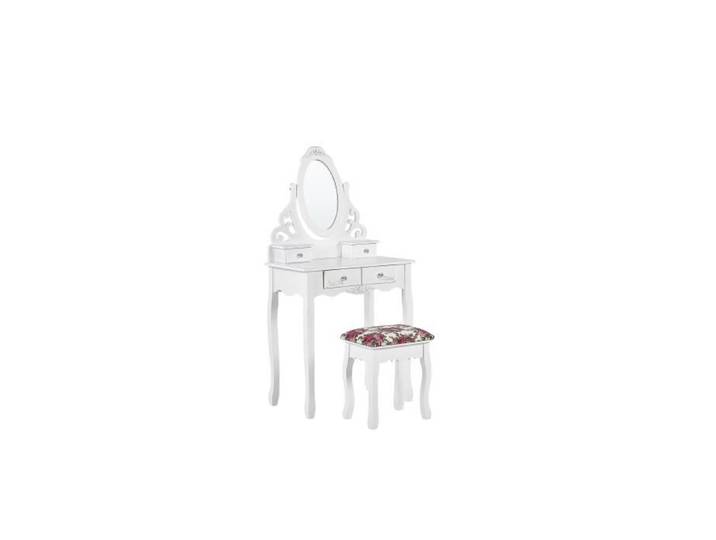 Coiffeuse blanche 4 tiroirs avec miroir et tabouret AMOUR