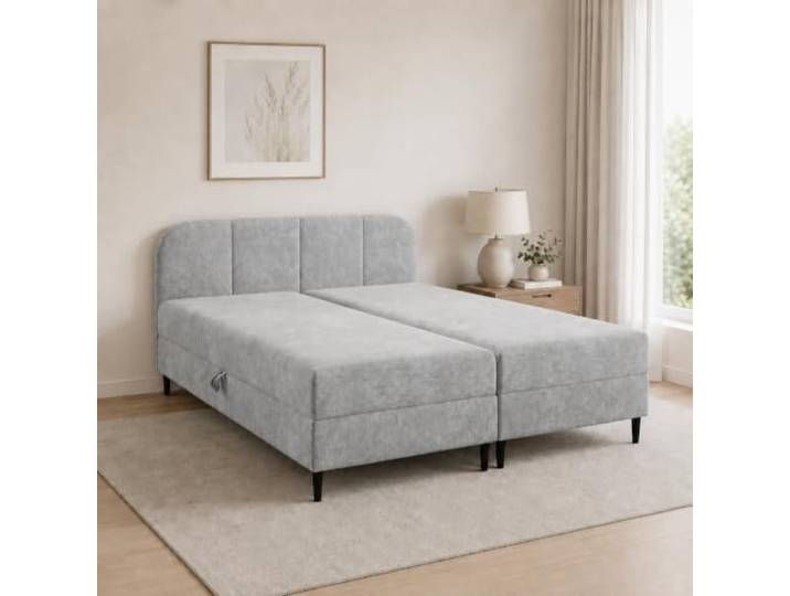 Home Collective Boxspringbett Doppelbett Polsterbett mit Stauraum 120x200cm Integrierte Bonnell-Federkernmatratze, 2 Bettkästen, gepolstertes Kopfteil, weicher Chenille-Bezug Hellgrau