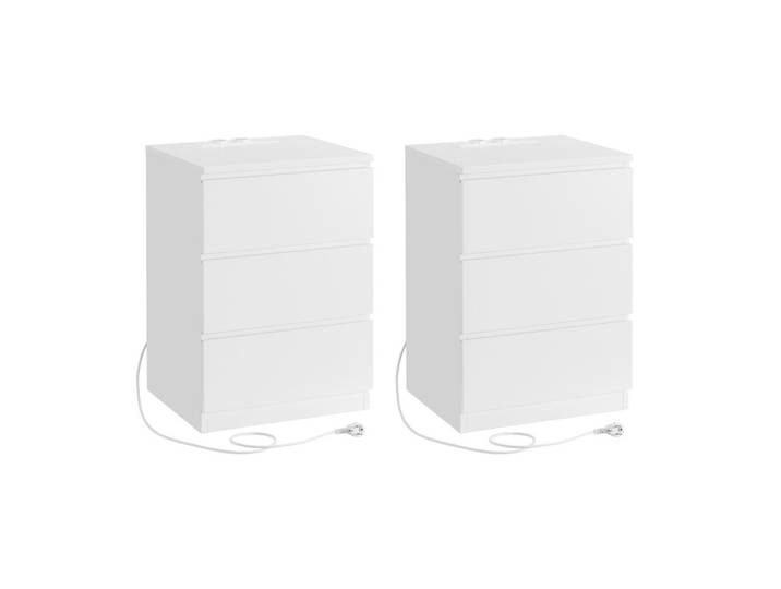 Nachtkästchen-Set Weiß 2er-Set mit USB-Anschluss