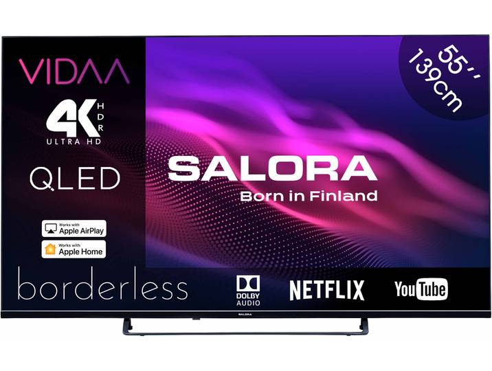 Salora QLED55UV1 - 55 inch 4K QLED Smart TV - HDR10 HLG - Zwart