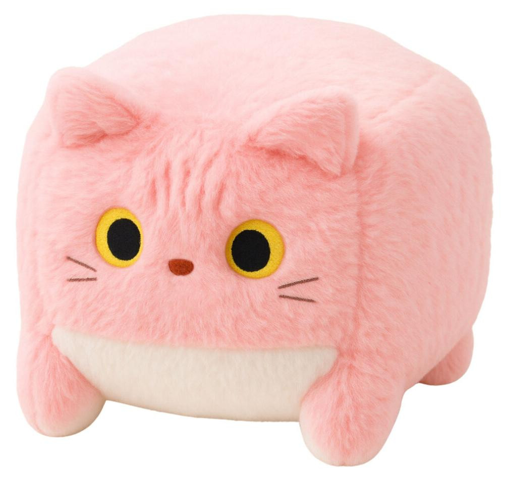 Leantoys Pluche knuffel kubusvormig katje roze 18 cm