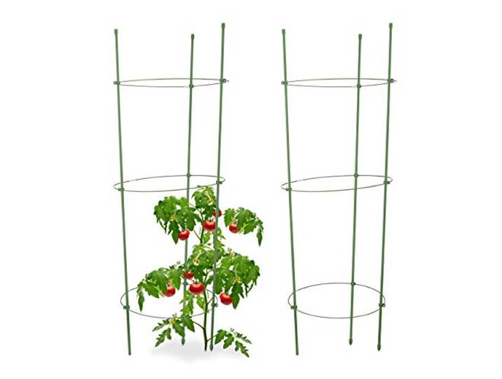 Relaxdays plantensteun tomaten, set van 2 stuks, 76 cm lang, kunststof, bloemperk, klimplantensteun, tomatentoren, groen