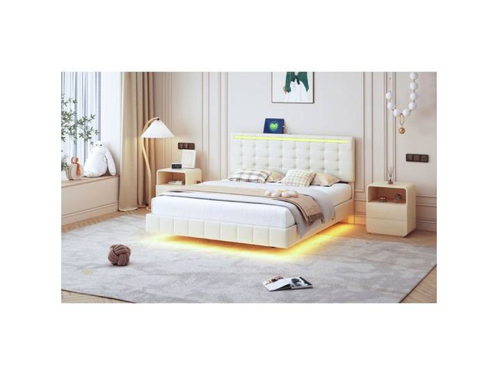 Lit double - Design Flottant - LED RGB - Tête de lit réglable - Sommier inclus (160x200)
