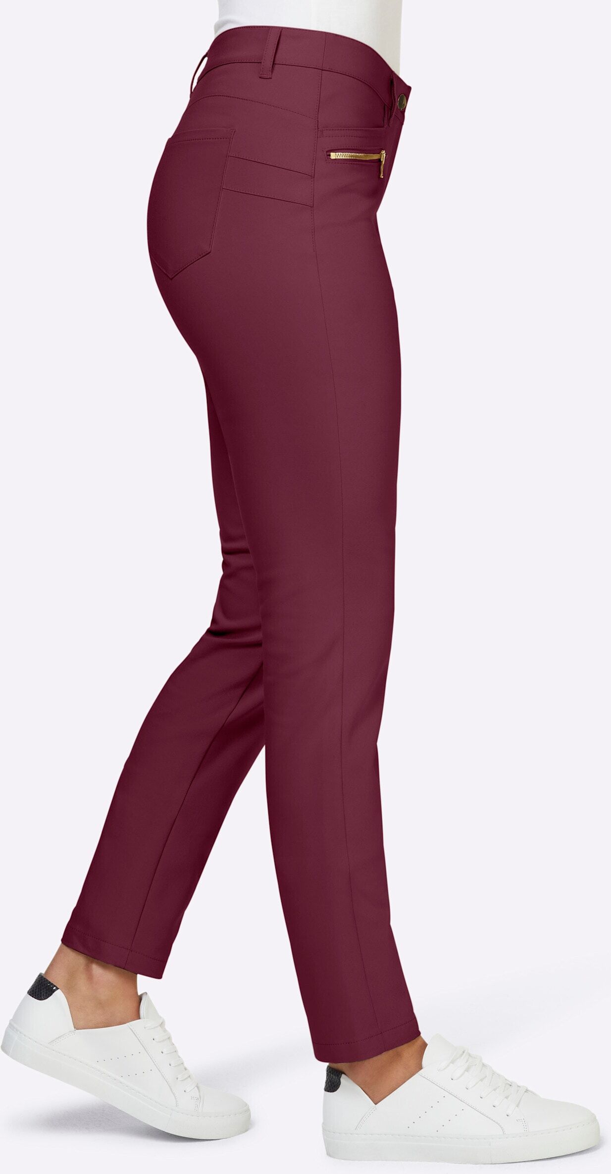 Röhrenhose HEINE "Bauchweg-Hose Hose mit Bauchweg-Effekt", Damen, Gr. 46, N-Gr, bordeaux, Modisch, slim fit, Hosen Röhrenhose