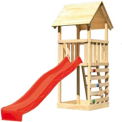 Akubi Kinderspielturm Lotti inkl. Kletterwand und Rutsche rot