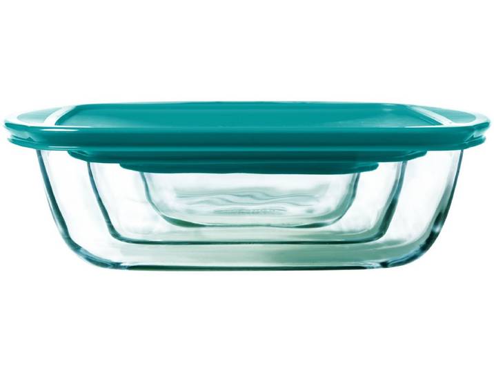 Pyrex - Cook & Store Schaal Rechthoek met Deksel Set van 3 Stuks - Borosilicaatglas - Transparant -