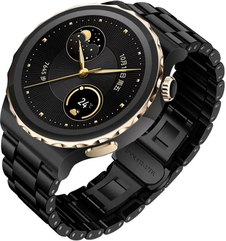 INF Keramik- & Edelstahl-Uhrenarmband kompatibel mit Huawei GT4/Buds Pro - Butterfly-Schließe Schwarz 20 mm