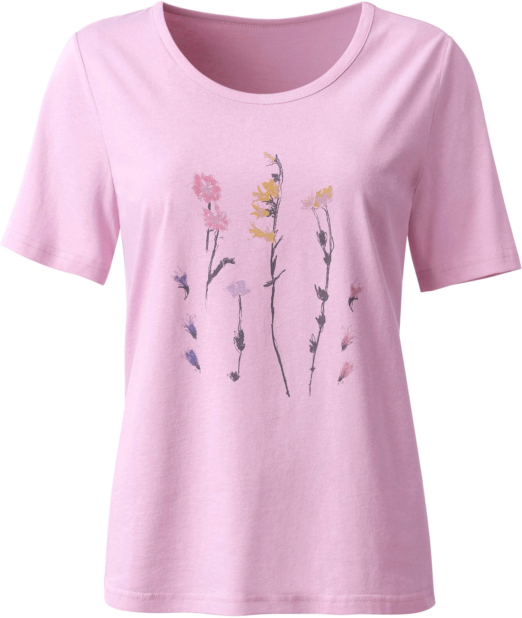 T-Shirt WITT "Shirt Rundhalsshirt mit platziertem Blumen-Motiv", Damen, Gr. 36, rosa (rosé), Basic, Rundhals, Shirts T-Shirt