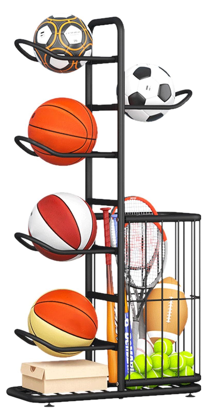 Basketball-Aufbewahrungsgestell - Schwarz - 57,9 x 22,8 x 116,1 cm - Metall - Für Sportbälle und Ausrüstung