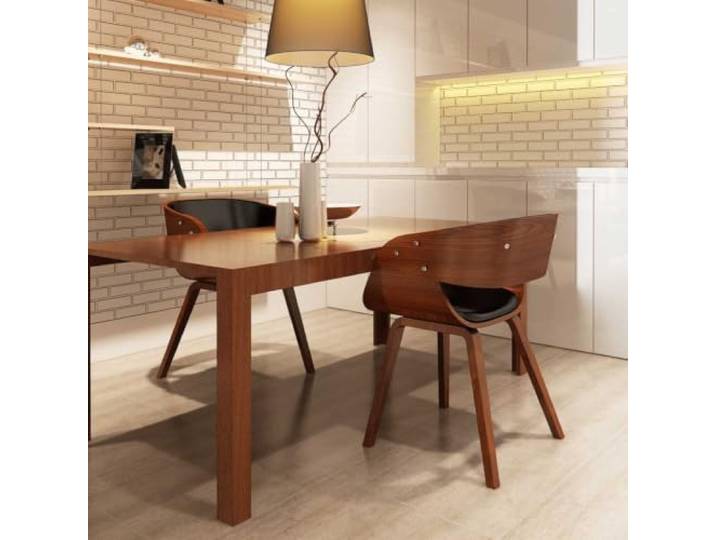 Esszimmerstuhl 2 Pack Braun Bugholz Kunstleder Armlehnstuhl Massivholz Modern, zeitlos, glatter Kunstlederbezug, Massivholzgestell, leicht zu reinigen