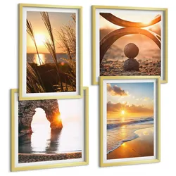 BILDER SET 4er Set - 50x50 cm & 40x60 cm Goldrahmen - Ruhige Landschaften am Strand der Sonne