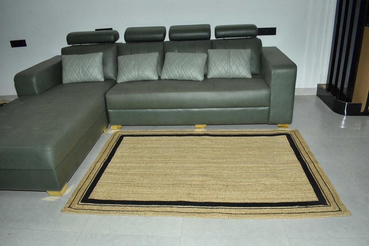 Handgevlochten Jute Vloerkleed Boho Stijl - Vierkant - Beige Zwart