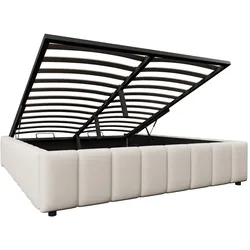 MODFU Polsterbett mit Stauraum, Leinen/MDF, Beige, 140x200 cm, hydraulisch, ohne Kopfteil